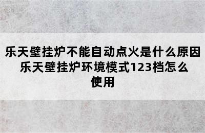 乐天壁挂炉不能自动点火是什么原因 乐天壁挂炉环境模式123档怎么使用